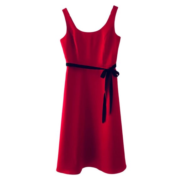 Coldwater Creek Dresses & Skirts - NWOT Coldwater Creek red sleeveless satin midi dress with black ribbon s…